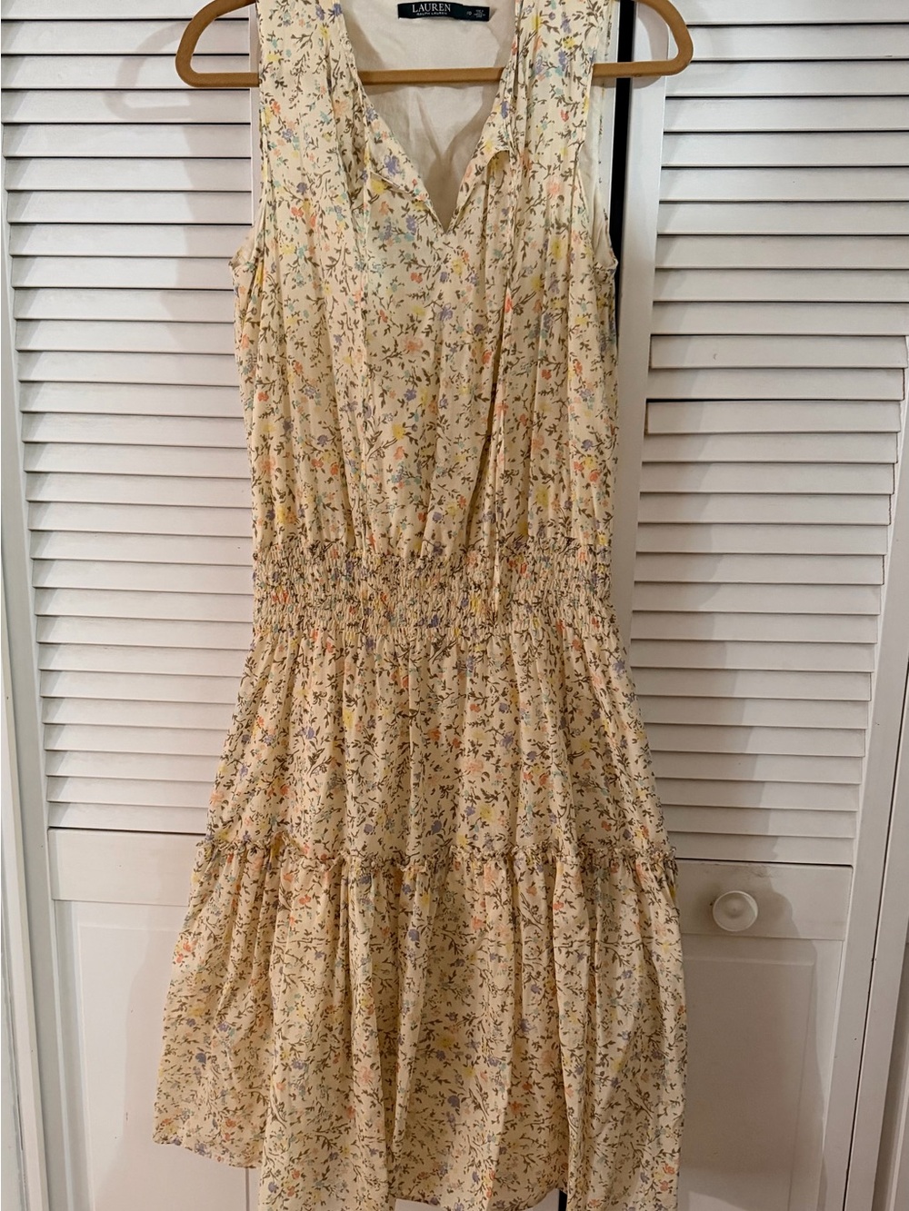 Ralph Lauren Cream Floral Sleeveless Tiered Dress